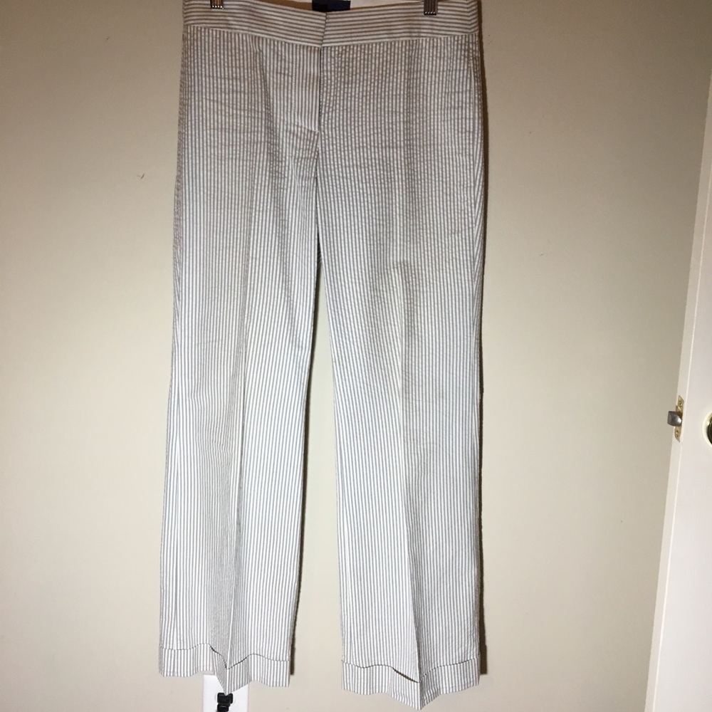 Seersucker wide leg trousers.
